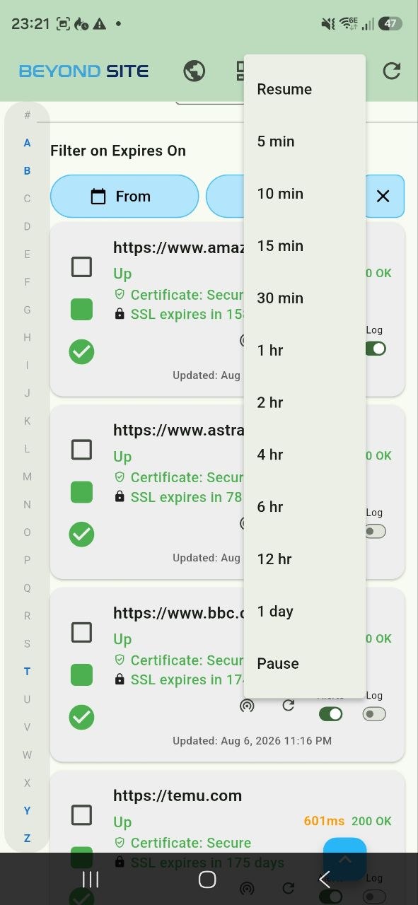 Controls for pausing monitoring and setting when it resumes